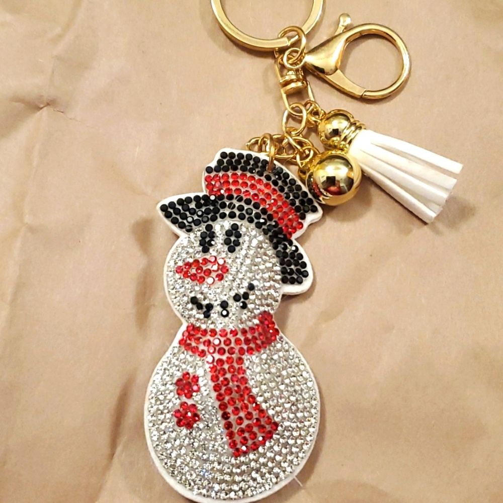 Christmas Snowman Keychain Bling Charm New